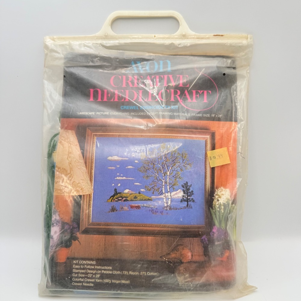Avon Creative Needlecraft Lakescape Crewel Embroidery Kit Vintage Nature 18x24